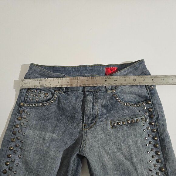 V. Cristina Studded Tapered Blue Jeans, Women's Sz 2, Details Light Distressing - Picture 3 of 7